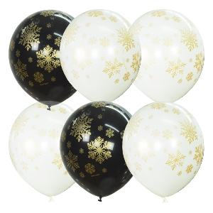 M 12/30см BLACK&WHITE&TRANSPARENT (шелк) 5 ст. рис Снежинки золотые 25шт