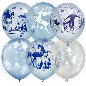 MP 12/30см Кристалл Bubble ассорти рис Зимняя сказка 25шт шар латекс