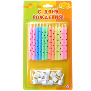 MC Свечи В горошек ассорти 12шт с держателями 6 см