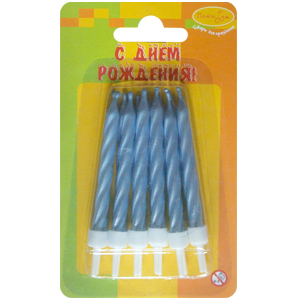 MC Свечи Перламутр голубой с держателями 12шт 6см