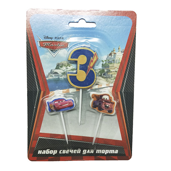 MC Свечи для торта (цифра 3, тачки 2шт) Дисней Тачки MC Свечи для торта (цифра 3, тачки 2шт) Дисней Тачки