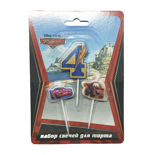 MC Свечи для торта (цифра 4, тачки 2шт) Дисней Тачки MC Свечи для торта (цифра 4, тачки 2шт) Дисней Тачки