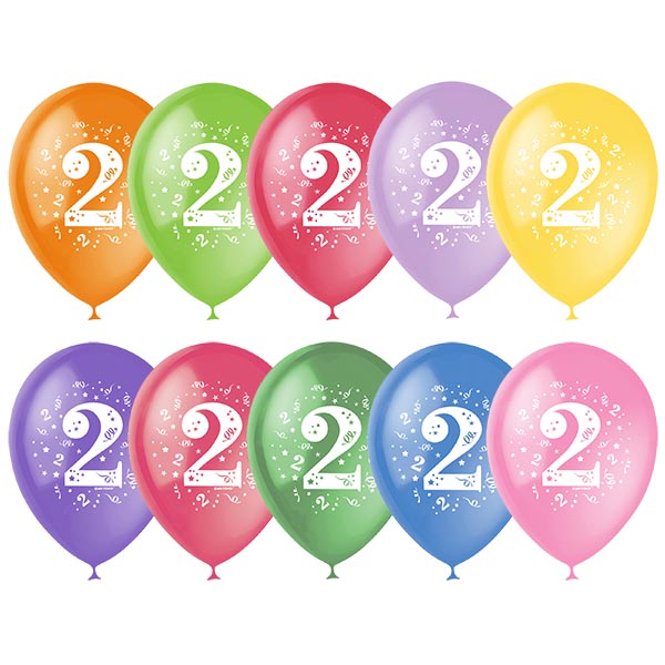 M 12/30см Пастель+Декоратор (шелк) спец. ассорти 2 ст. рис Цифра Два 10шт шар латекс ( Latex Occidental, Мексика )