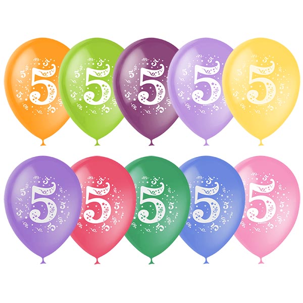 M 12/30см Пастель+Декоратор (шелк) спец. ассорти 2 ст. рис Цифра Пять 10шт шар латекс ( Latex Occidental, Мексика )