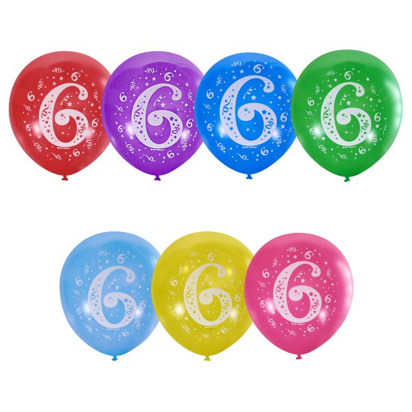 M 12/30см Пастель+Декоратор (шелк) спец. ассорти 2 ст. рис Цифра Шесть 10шт шар латекс ( Latex Occidental, Мексика )