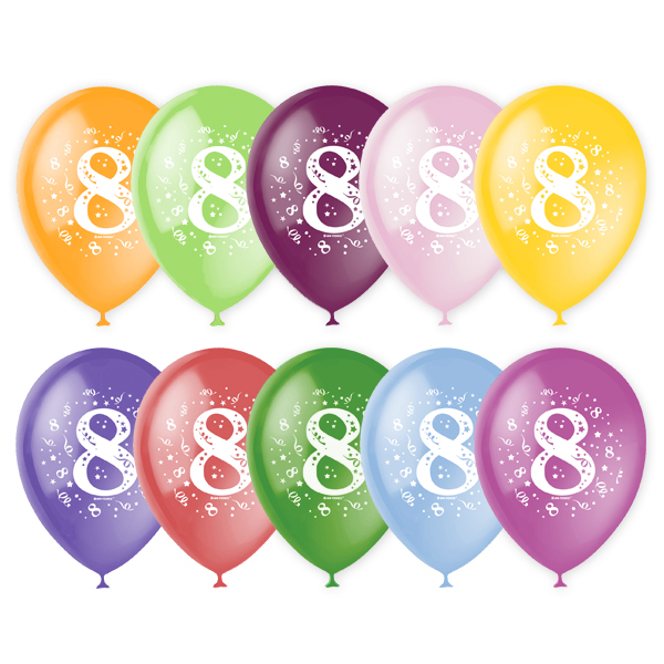 M 12/30см Пастель+Декоратор (шелк) спец. ассорти 2 ст. рис Цифра Восемь 10шт шар латекс ( Latex Occidental, Мексика )