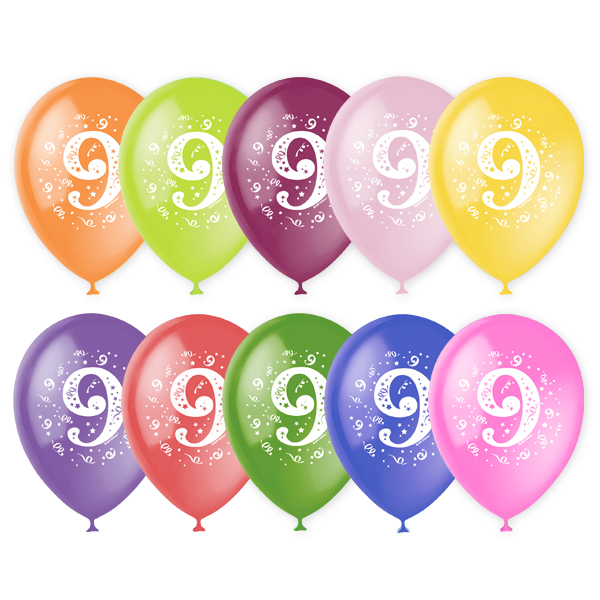 M 12/30см Пастель+Декоратор (шелк) спец. ассорти 2 ст. рис Цифра Девять 10шт шар латекс ( Latex Occidental, Мексика )