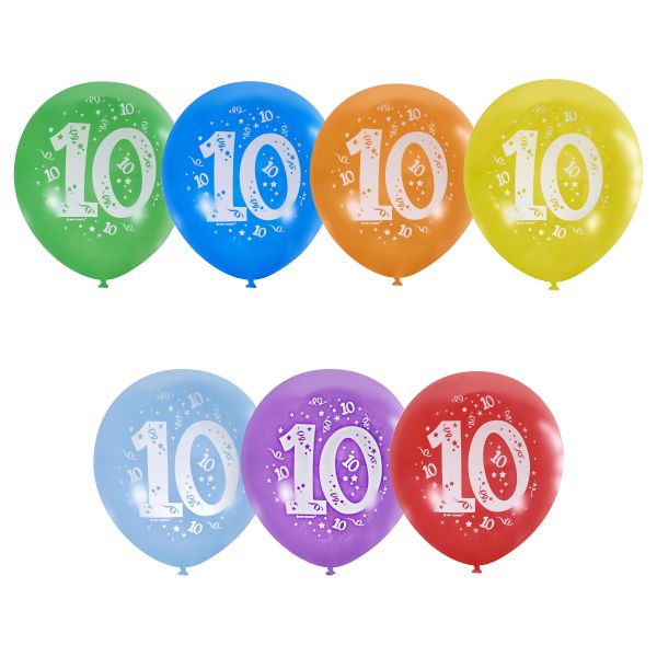 M 12/30см Пастель+Декоратор (шелк) спец. ассорти 2 ст. рис Цифра Десять 10шт шар латекс ( Latex Occidental, Мексика )