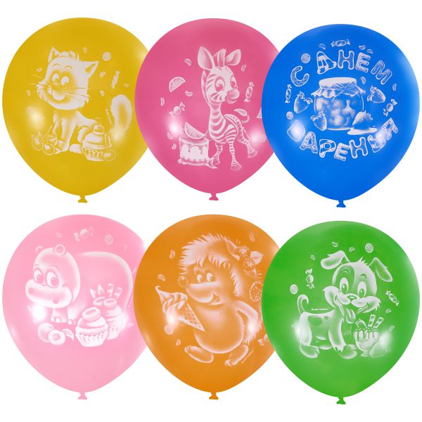 M 10/25см Пастель+Декоратор (растр) 2 ст. рис С Днем Варенья 50шт шар латекс ( Latex Occidental, Мексика )