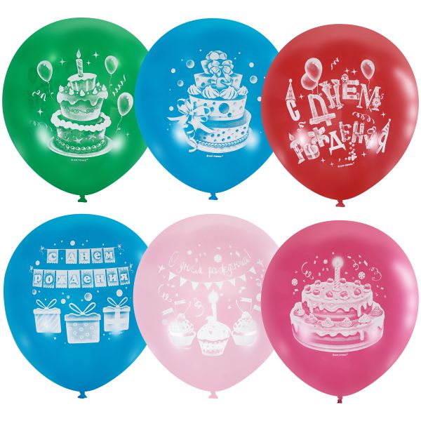 M 10/25см Пастель+Декоратор (растр) 2 ст. рис Торт С Днем Рождения 50шт шар латекс ( Latex Occidental, Мексика )