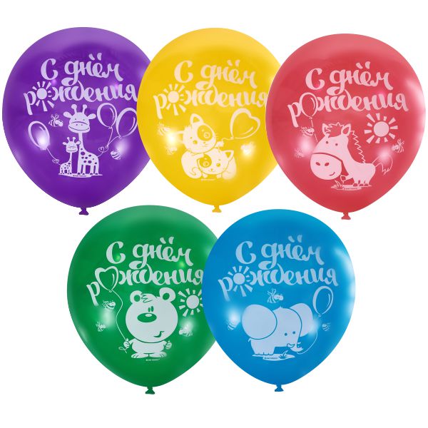 M 12/30см Пастель+Декоратор (шелк) 1 ст. рис С Днем Рождения 100шт шар латекс ( Latex Occidental, Мексика )