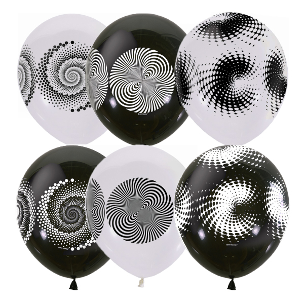 M 12/30см BLACK&WHITE (шелк) 4 ст. рис Иллюзия 25шт шар латекс