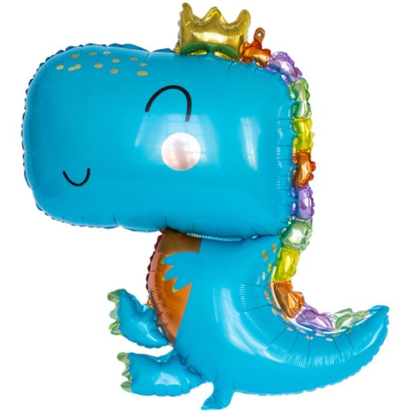 Y Фигура Динозавр с короной, голубой 34''/87см шар фольга