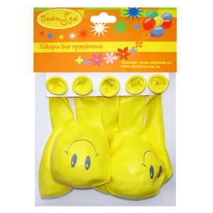 воздушные шары, упаковки с хедером,M 12/30см Упаковка с хедером Х-27 Пастель (шелк.) YELLOW 1 ст. рис Смайл 5шт шар латекс