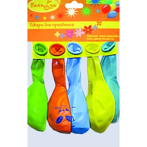 воздушные шары, упаковки с хедером,M 12/30см Упаковка с хедером Х-58 Пастель+Декоратор (шелк.) 1 ст. рис Улыбки 5шт шар латекс