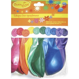 воздушные шары, упаковки с хедером,M 9/23см Упаковка с хедером Х-71 Металлик и перламутр ассорти 10шт шар латекс