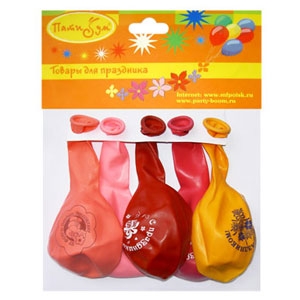 воздушные шары, упаковки с хедером,M 12/30см Упаковка с хедером Х-55 Пастель+Декоратор (шелк.) 1 ст. рис Праздничная тематика 5шт шар латекс