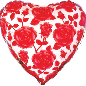FM Сердце И-137 Розы малиновые на серебре 18/45см шар фольга ( Flexmetal S.L., Испания )