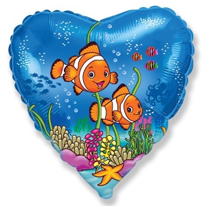 FM Сердце И-140 Рыбки-клоуны 18/45см шар фольга