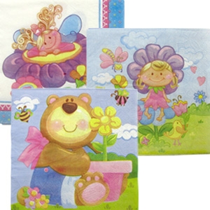 Коллекции Праздничной одноразовой посуды, колпачки, язычки-гудки. Коллекции одноразовой посуды. F 33см X 33см Салфетки Детская коллекция 20шт