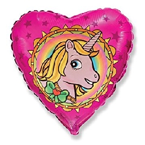 Воздушный шарик из фольги, FM Сердце И-375 Единорог розовый 18/45см шар фольга