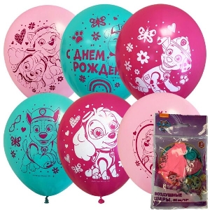 M 12/30см Набор шаров Щенячий Патруль С днем рождения ассорти рис. 5шт