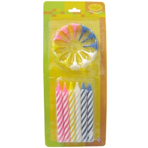 праздничные свечи, Свечи Большие 2-х цветные 12шт с держателями 8см