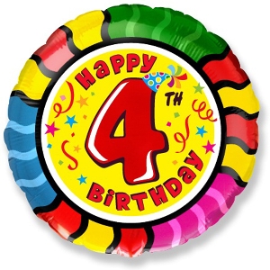 Воздушный шарик из фольги FM Круг И-295 С днем рождения Цифра 4 18/45см шар фольга