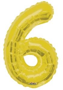 воздушные шары, шары цифры, Фигура Цифра 6 золото 34/86см шар фольга
