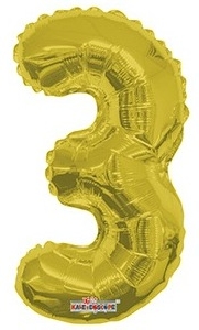 воздушные шары, шары цифры, Фигура Цифра 3 золото 14/35см шар фольга
