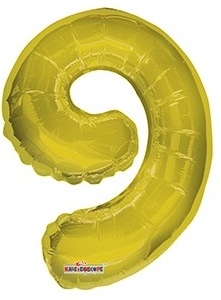 воздушные шары, шары цифры, Фигура Цифра 9 золото 14/35см шар фольга