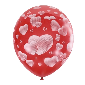 M 12/30см Декоратор (растр)  CHERRY RED 5 ст. рис Сердца  25шт шар латекс ( Latex Occidental, Мексика )