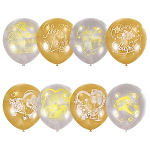 M 12/30см Перламутр White + Металлик Gold Свадебная тематика (растр) 2ст. рис 50 шт шар латекс