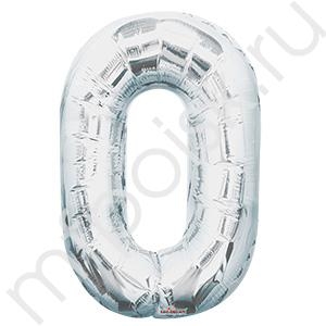 воздушные шары, шары цифры, K Фигура Цифра 0 серебро 34/86см  шар фольга