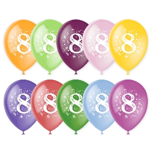 M 12/30см Пастель+Декоратор (шелк) спец. ассорти 2 ст. рис Цифра Восемь 10шт шар латекс ( Latex Occidental, Мексика )