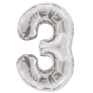 Фигура Цифра 3 серебро 40/102см шар фольга