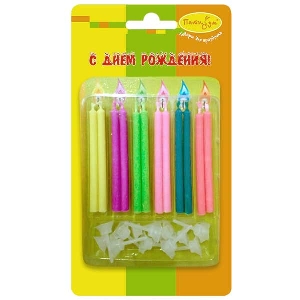 MС Свечи С цветным пламенем 12шт с держателями 6 см