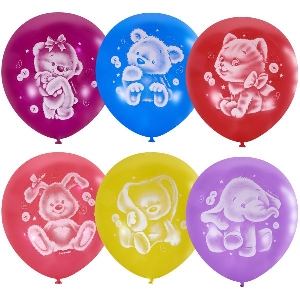 M 12/30см Пастель+Декоратор (растр) 2 ст. рис Плюшевые друзья 50шт шар латекс