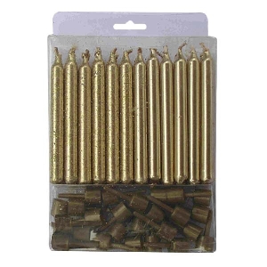 MC Свечи Золотые с блестками 24(12+12)шт с держателями 6см