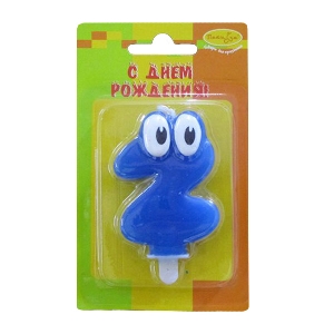 MC Свеча Цифра 2 Синяя С глазками 6,5см