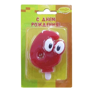 MC Свеча Цифра 6 Красная С глазками 6,5см