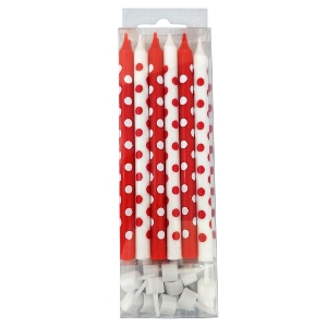MC Свечи Красные и белые в горошек 12шт с держателями 12см