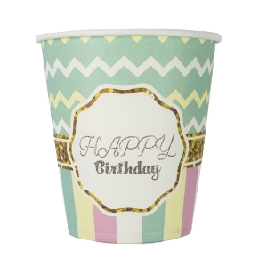 F 200мл Стаканы бумажные Happy Birthday Тиффани 6шт