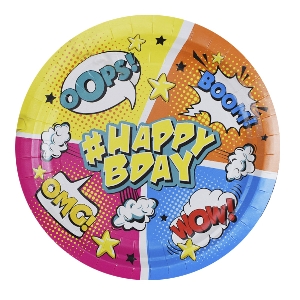 P 23см Тарелки бумажные Комиксы #HappyBday 6шт