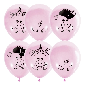M 12/30см Декоратор PINK (шелк) 2 ст. рис Хрюшки 25шт шар латекс