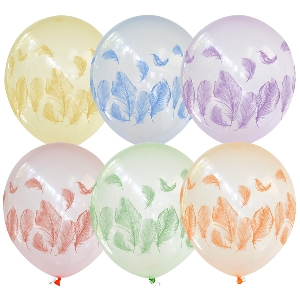 MP 12/30см Кристалл Bubble ассорти рис Перья 25шт шар латекс