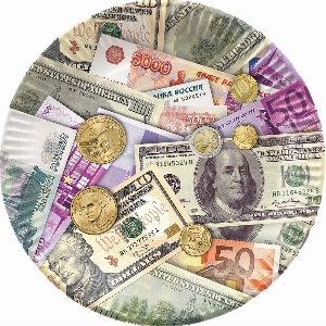 P Тарелки бумажные Деньги 23см 6шт