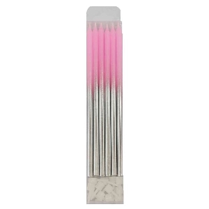 MС Свечи Металлик Pink & Silver 15см с держателями 12шт