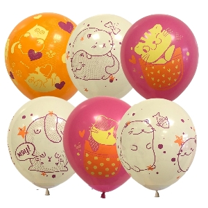 M 12/30см Набор шаров Котики ассорти рис 5шт шар латекс