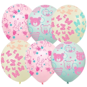 MP 12/30см Набор шаров ассорти рис. Зайки и Мишки 25шт шар латекс